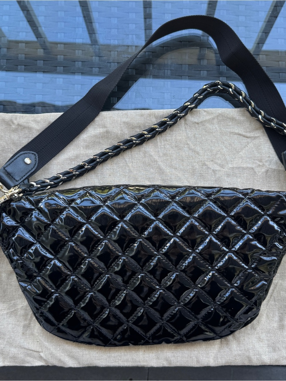 MZ Wallace Small Quilted Patent Leather Crossbody Sling Belt Bag Black Lacquer - Picture 5 of 14